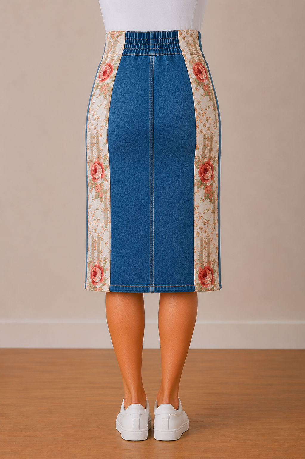 NEW! Vintage/Print Jean Skirt (Elastic Waist)