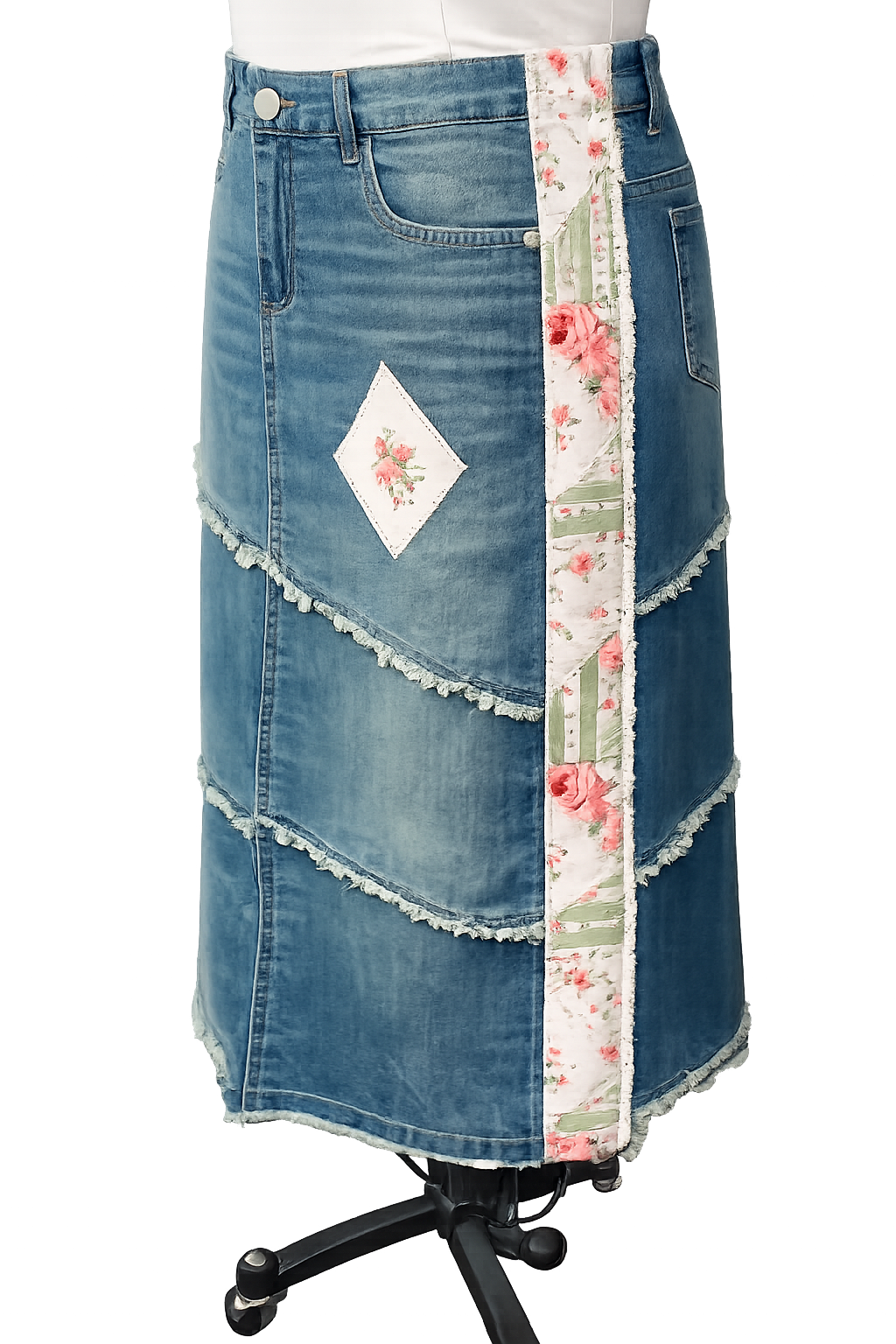 NEW! Vintage/Print Jean Skirt (Button/Zipper Front) S-3X