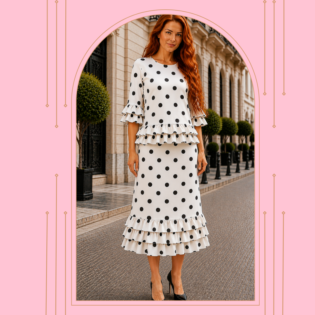 Pre-Order-NEW!  “Audrey”   White/Polka Dot- 2 Piece Set! S-3X  (Arrives late Sept/Early Oct)