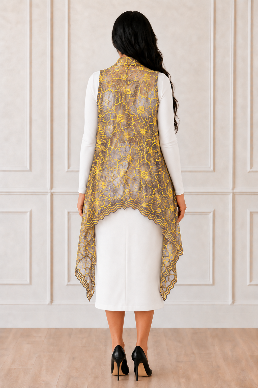 NEW! "Yellow/Gray" Lace Vest (One Size Fits Most Up to 1X)