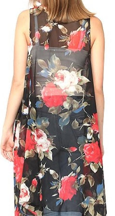 Black/Red Roses Chiffon Vest (Misses)